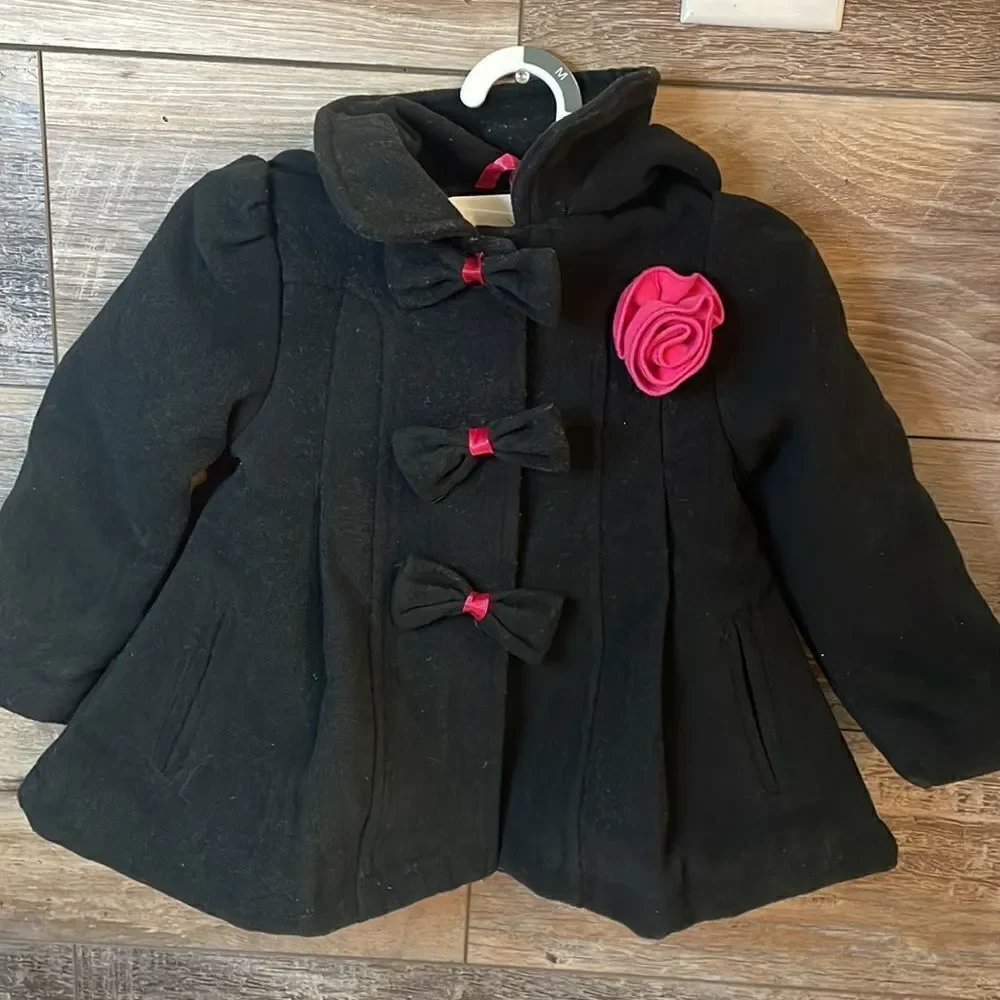 OK ONLY KIDS APPAREL OUTERWEAR Coat Hooded Black Pink Size 18M Vintage